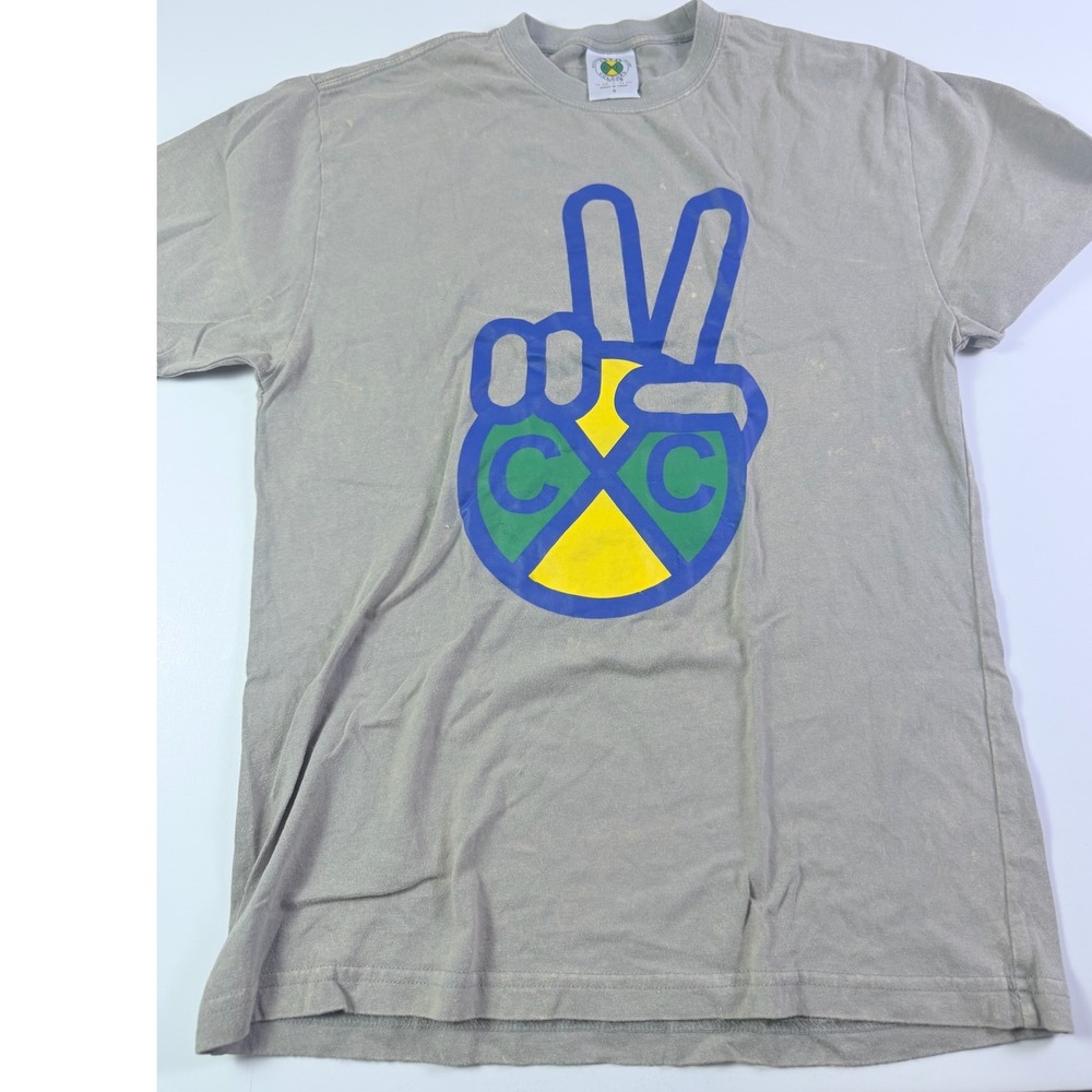 Cross Colours Peace Sign Graphic T-Shirt Grey Mens Small Streetwear CXC Logo